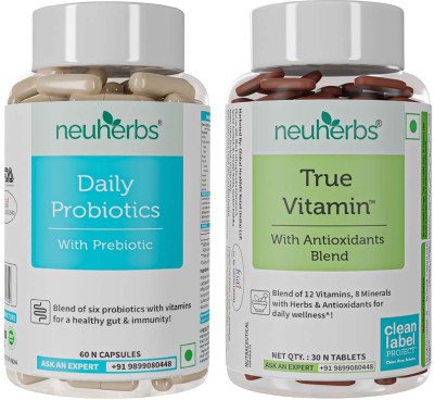 Neuherbs True Vitamin Multivitamin 30 Tabs & Probiotics 60 Caps For Immunity & Gut Health(2 x 45 Tablets)