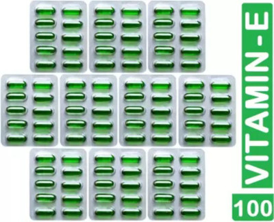PHARMAZAIN LIFE SCIENCES Vitamin E (Pack of 100 Capsules) Face Hair Pimple Glowing Skin & hair care(100 Capsules)