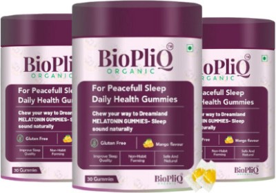 Biopliq Organic 5mg Melatonin Gummies-Mango Flavor for Relaxation & Better Sleep(3 x 30 No)