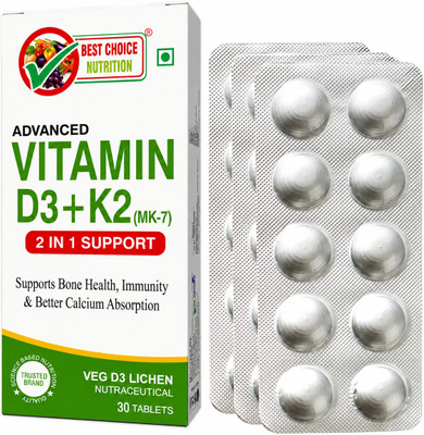 BEST CHOICE NUTRITION Vitamin D3 + K2 (MK-7) For Supports Bone Health, Muscle Function & Immunity(30 Tablets)