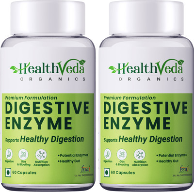 Health Veda Organics Digestive Enzyme Capsules For Better Digestive Function for both Men & Women(2 x 60 Capsules)