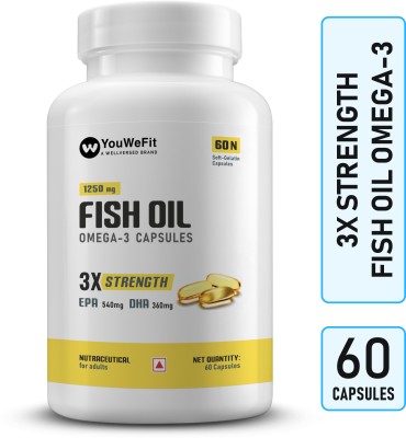 YouWeFit Omega-3 Fish Oil | 1250mg Triple Strength Fish Oil Capsules | No Fishy Burps(60 Capsules)