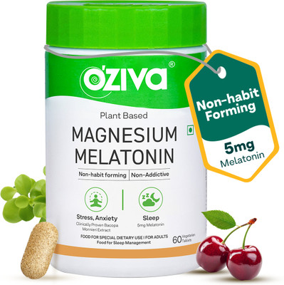 OZiva Magnesium Melatonin For Stress, Anxiety & Sleep, With Bacopa Monnieri Extract(60 Capsules)