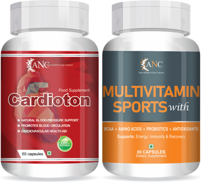 ANC Cardioton with Arjuna Extract For Heart Health & Multivitamin Sports with BCAA(2 x 60 Capsules)