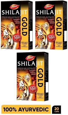 Dabur Shilajit Gold 20+20+20 Capsules Strength, Stamina,Power-Men(Pack of 3)