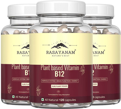 Rasayanam Plant Based Vitamin B12 (Cobalamin)| Supports Nervous System (pack of 3)(3 x 120 Capsules)