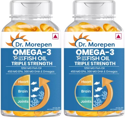 Dr. Morepen Omega 3 | Triple Strength 1250mg Fish Oil | High DHA & EPA 900mg | No Fishy Burps(2 x 150 g)