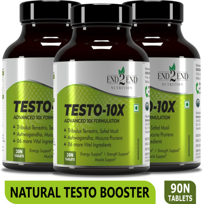 End2End Nutrition Testo-10X Ayurvedic Testosterone Booster for Strength, Stamina and Performance(3 x 30 Tablets)