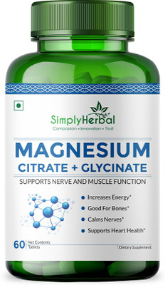 Simply Herbal Magnesium Citrate + Glycinate 500Mg Support Nerve & Muscle Function(60 Tablets)