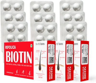 Refollium Refolica Biotin for High Strength Supplement for Hair Growth & Skin Health(90 No)