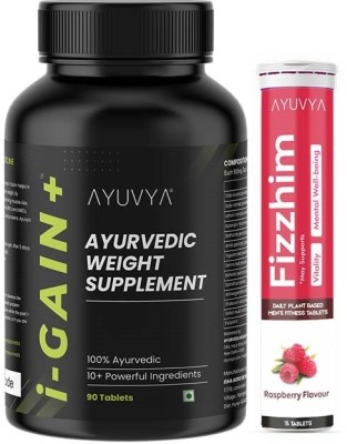 AYUVYA I-gain+ for Weight Gainer 90 Capsule & Fizzhim Increase Performance Combo(15 Tablets)