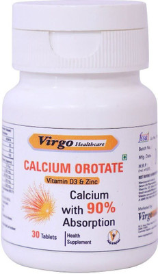 Virgo Healthcare Calcium Orotate + Vitamin D3 + Zinc Tablets : For Bone Health & Joint Support(30 Capsules)