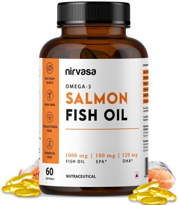 Nirvasa Omega 3 Salmon Fish Oil Capsules | For Healthy Heart & Bones(60 Capsules)