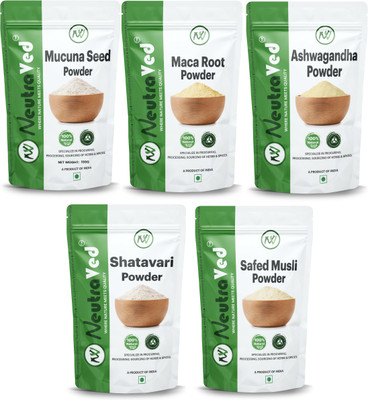 NeutraVed Ashwagandha Safed Musli Shatavari Kaunch Beej / Mucuna & Maca Root Powder Combo(5 x 50 g)