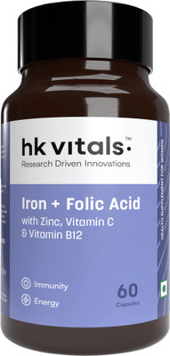 HEALTHKART HK Vitals Iron + Folic Acid with Zinc, Vitamin C & Vitamin B12(60 No)