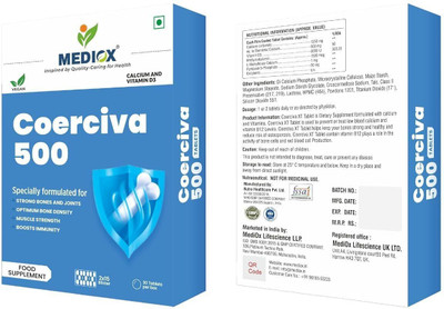 MEDIOX Coerciva 500 Tablets Calcium And Vitamin D3 For Strongs Bones And Joints(2 x 30 Tablets)