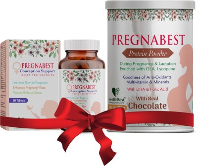 HealthBest Pregnabest Conception Support 60 Tablets & Protein Powder 300gm | Combo(2 x 195 g)