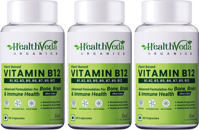 Health Veda Organics Vitamin B-12 for Boost Energy and Brain Function(3 x 60 Capsules)
