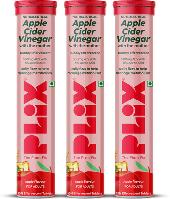 The Plant Fix Plix Apple Cider Vinegar Effervescent Tablet with mother,Vit B6 & B12 for weight loss(3 x 15 No)