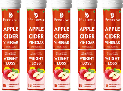 PREMEXA Weight Loss Apple Cider Vinegar with mother Effervescent Tablets| Vit. B6 & B12(5 x 15 Tablets)