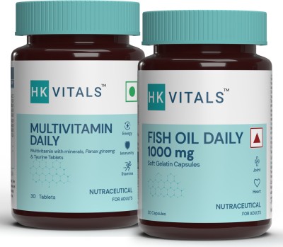 HEALTHKART HK Vitals Multivitamin + Fish Oil (30N tabs+ 30N Softgel caps), 2 Piece(s)/Pack(60 No)