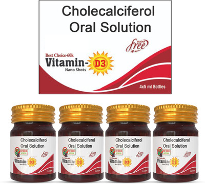 BEST CHOICE NUTRITION Vitamin D3 (Once a Week Formula)Sugar Free Nano Shots for strong bone & immunity(4 x 5 ml)