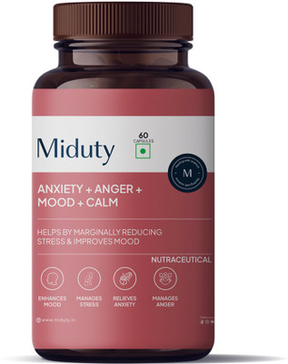 Miduty Anxiety Anger Mood Calm Supplement - KSM-66 Ashwagandha, GABA- Anti Depressant(60 Capsules)