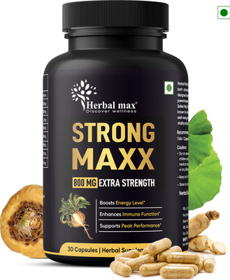 Herbal max Strong maxx Maca Root Extra Strength Promotes Reproductive Health, Boosts Energy(800 mg)