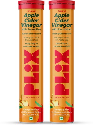 The Plant Fix Plix Apple Cider Vinegar 15 Effervescent Tablets Orange Flavour with Vitamin B12(2 x 15 No)