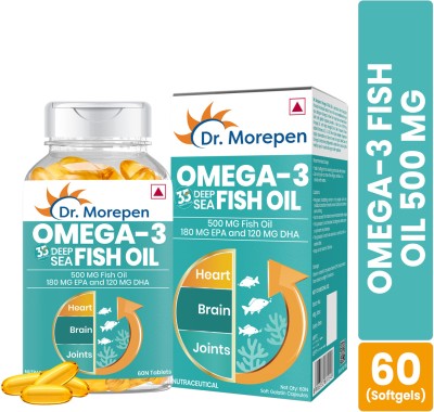 Dr. Morepen Omega 3 Fish Oil 500 mg | DHA & EPA 300mg | No Fishy Burp & Taste | Heart Health(60 No)