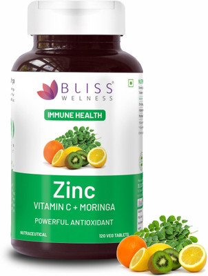 Bliss Welness Immunity Booster Skin Glow| Zinc+ Vitamin C + Moringa |Antioxidant Supplement(120 Tablets)
