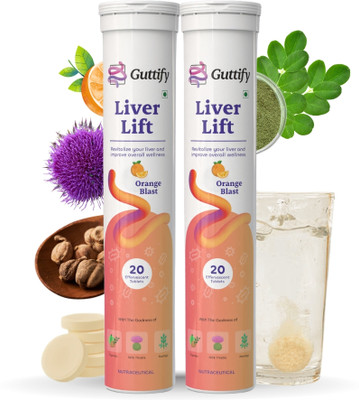 Guttify Liver Detox Effervescent with 10 Super Ayurvedic Herbs(2 x 20 Tablets)
