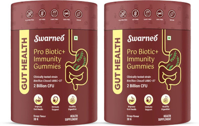 SWARNEO Pro Biotic+Immunity Gummies | Improve Gut Health, Immune Support| Orange Flavour(2 x 30 No)
