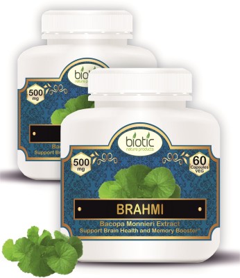 biotic Brahmi Capsules ( Bacopa Monnieri Extract ) 500 mg - 120 Veg Capsules(2 x 60 Capsules)