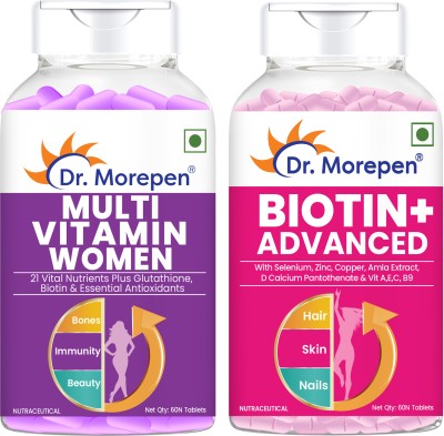 Dr. Morepen Biotin+ for Hair Growth and Multivitamins for Women- 60 Tablets Each(2 x 60 Tablets)