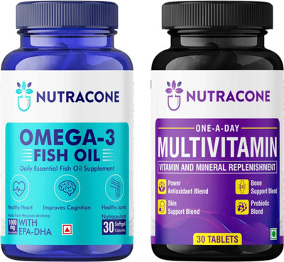 NUTRACONE Multivitamin & Omega 3 1000mg Fish Oil tablet combo(2 x 30 No)
