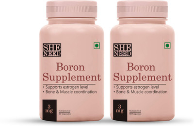 SheNeed Boron Supplements-3 mg-Muscle Coordination & Estrogen Level-(pack of 2)(2 x 60 Capsules)