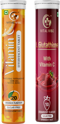 VITAL VIBE L-Glutathione with Hyaluronic Acid & Vitamin C Effervescent Tablets Combo(2 x 10 Tablets)