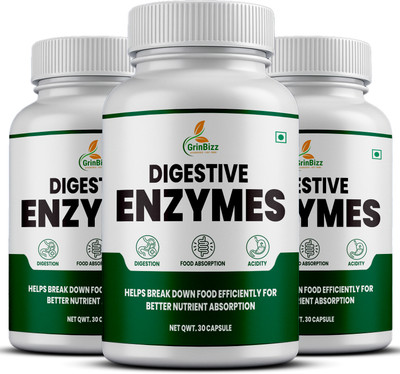 grinbizz Digestive Enzymes Capsules – Aids Digestion & Relieves Bloating(Pack of 3, 90 Capsules)