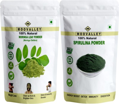 Moovalley Moringa Powder & Spirulina Powder - 50 gm Each (Green Superfood Combo Pack)(2 x 50 g)