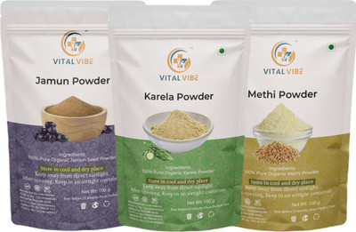 VITAL VIBE Jamun Karela Methi Powder for Maintaining Blood Sugar Level -Set of 3(3 x 100 mg)
