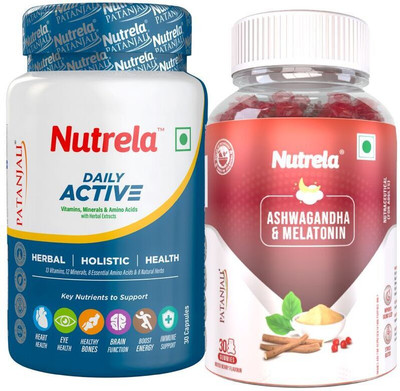 NUTRELA Combo Daily Active + Melatonin gummies Multivitamin Capsules(2 x 30 Capsules)