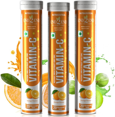 End2End Nutrition Vitamin C Amla Extract 1000mg Effervescent tablets Boost Immunity & Skin Health(3 x 20 Tablets)