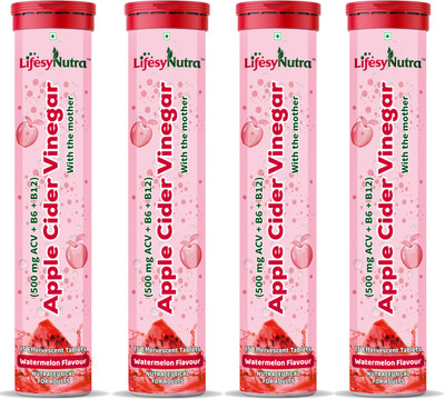 Lifesy Nutra Cider Vinegar Effervescent Tablets, Watermelon Flavour with Vitamin B12(4 x 15 Tablets)