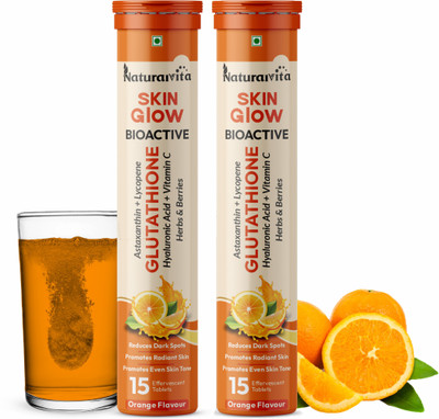 NaturalVita Bioactive Glutathione & Vitamin C for Skin Glow, Healthy bright & Glowing skin(2 x 15 Tablets)
