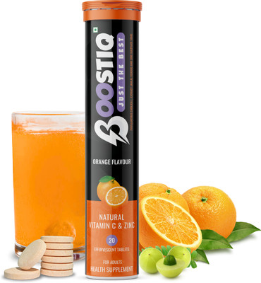 boostiq Natural Zinc And Vitamin C Effervescent Tablets - For Energy Boost - Orange(20 Tablets)