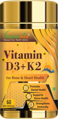 Vitaminnica Vitamin D3+ K2 Capsule, Support Bone & Heart Health for Men & Women(60 Capsules)