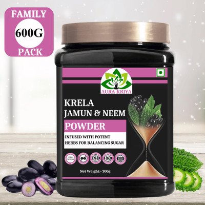 Aura Kriya Karela Jamun Powder with Neem - Helps Regulate Sugar Management - Karela Jamun(2 x 300 g)