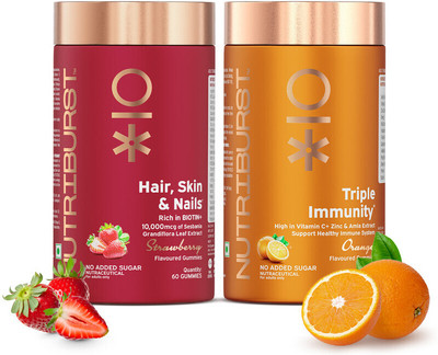 Nutriburst Biotin and Triple Immunity Gummies with Vitamin C, Zinc & Amla(2 x 60 No)