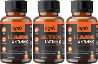 AGE-X Age x AgeX L-Glutathione 500mg + Vitamin C Tablets(3 x 30 Tablets)